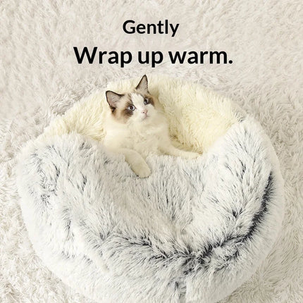 Winter Soft Plush With Cover Round Pet Bed Plush Comforter Nest Shell Cat Nest Semi-Enclosed Cat Nest Cat Dog Sleeping Nest
