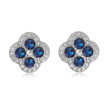 HECHENG,18K Golden-plated Inlaid CZ Stone Flower Shape Sweet Romantic Metal Ladies Jewellery Earrings Gift 1 Pair