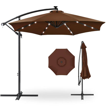 10ft Solar LED Offset Cantilever Hanging Market Patio Umbrella, 8 Sturdy Ribs, Easy Adjustment - Gray, Customized