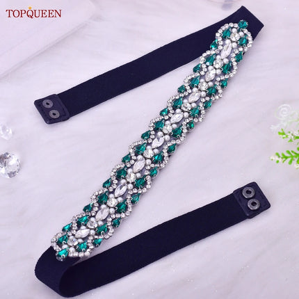 TOPQUEEN S01-E Fashion Floral Rhinestone Buckle Women's Elastic Waist Cinch Belt for Dress Formal Dress Belt Evening Party Band