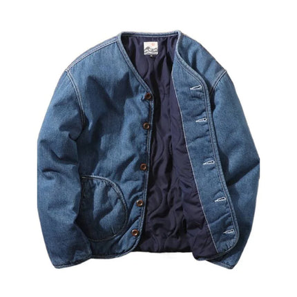 2025 Man Denim Jacket Autumn Winter Fashion V-neck Long Sleeve Male Cargo Coat Single-breasted Pocket Versatile Men Outerwear
