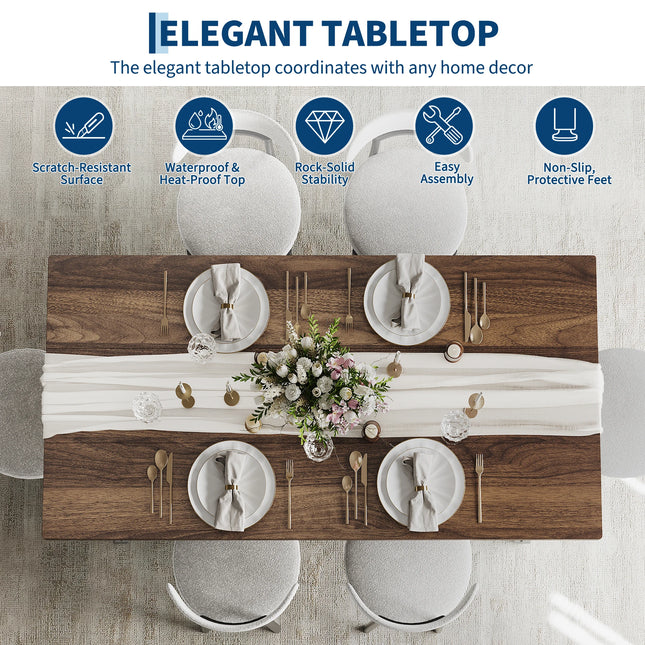 Only Table, Spacious Seating for 6-8 Rectangular Wood Dining Table, Modern Rustic Style, Curved - product image 2