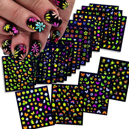 3D Colorful Flowers Cherry Blossoms Rose Daisy Nail Decals 20/30/60/70/90pcs Cute Heart Nail Sticker Manicure Decoration 5.5*6cm