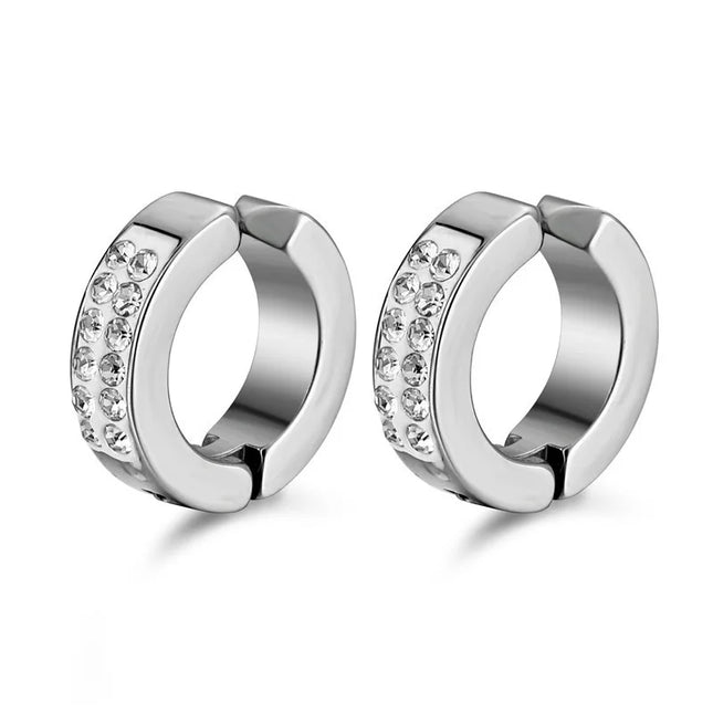 2Pcs Stainless Steel Magnetic Non Piercing Inlaid Cubic Zirconia Stud Earrings Clip on Hoop Earrings Ear - product image 6