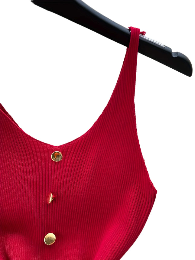 Women's Burgundy V-Neck Sleeveless Sundress Button Stretchy Ribbed Knit Bodycon Mini Dress Side Slit - product image 2