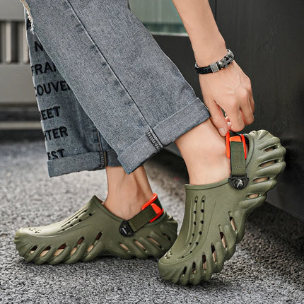 Brand Men's Slip-on Shoes - Soft and Comfortable Holey Shoes Outdoor Waterproof Heightening Cool Shoes EVA Driving Shoe