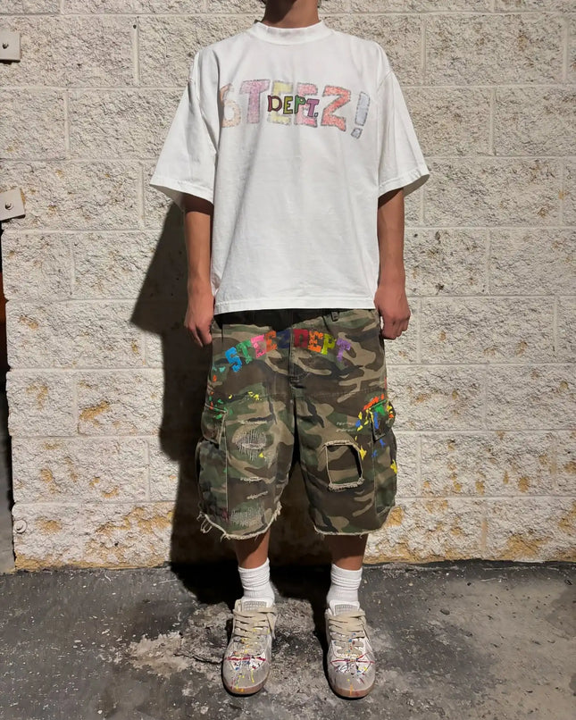 Y2K American Vintage Camouflage Pocket Denim Shorts Herren Hip Hop Style Löcher Trendige Streetwear Unisex Baggy Jeans Shorts Hosen