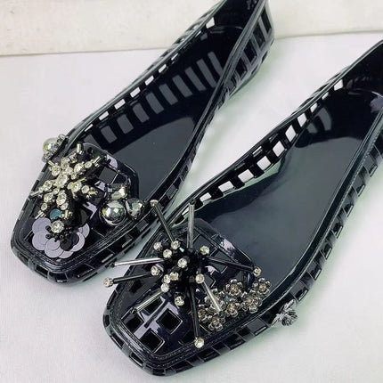 New Korean Ins Jelly Shoes Crystal Shoes Transparent Square Toe Clogs Summer Outdoor Commuting Lazy Slide Sandals