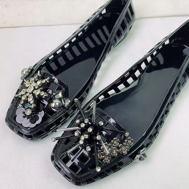 New Korean Ins Jelly Shoes Crystal Shoes Transparent Square Toe Clogs Summer Outdoor Commuting Lazy Slide Sandals