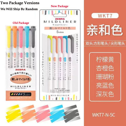 New Zebra Mildliner Highlighter Pastel Full Set 5 Colors Set Marker Pen Double Ended Art Stationery Supply for Drawing Painting