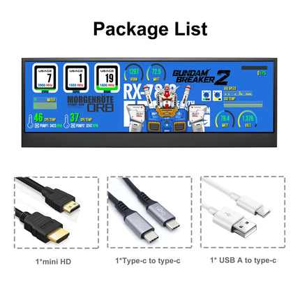 Wisecoco 14" 4K UHD 3840x1100 Portable Monitor IPS LCD Touch Screen Bar Monitor Secondary Screen for PC Computer Case GPU Aida64