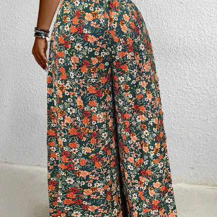 Plus Size Women's Clothing Loose Comfortable Commuting Casual Style Summer Printed Long Pants Elastic Waist Drawstring Draped Wide Leg Pants