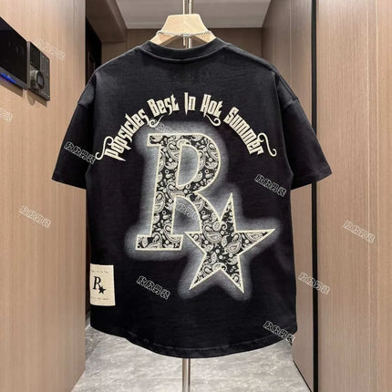 Summer Pure Cotton Breathable Short-sleeved T-shirt for Men with Letter Prints Trendy Fashion Round Neck Versatile T-shirt Top