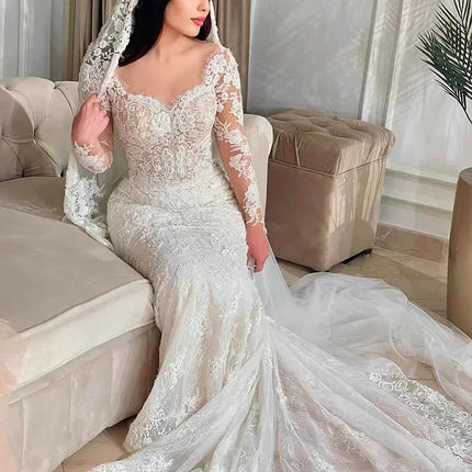 Customized Elegant Mermaid Wedding DressesDetachable Train Romantic Lace Long Sleeve Bride Dresses For Vestidos De Novia