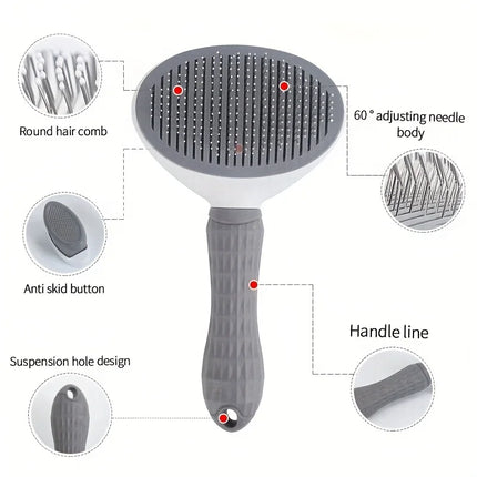 One-click Pet Hair Removal Comb For Effortless Grooming Of Dogs And Cats - Float Hair Removal Slicker Brush With - product im