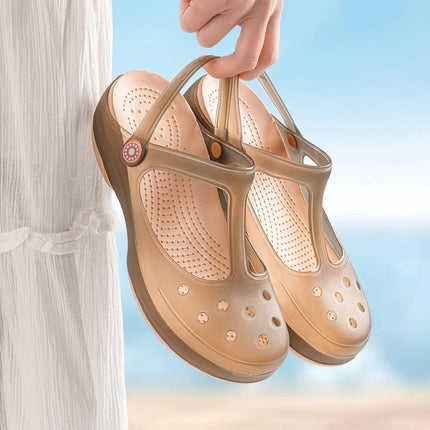 TPU Women's Hole Shoes Wrap Toe Thick Bottom Outdoor Slippers Non-Slip Breathable Beach Indoor Slippers