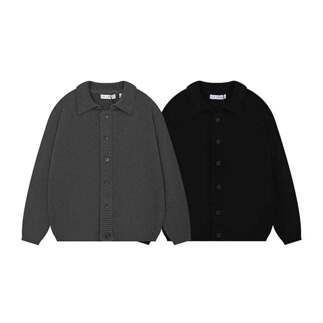 Cárdigan extragrande de la mejor calidad con solapa y botones para hombre y mujer, negro gris oscuro, moda casual para parejas, suéter tejido Our Legacy con etiqueta.