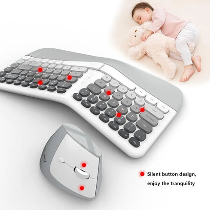 Jomaa Ergonomic Split Keyboard And Mouse Creamy Wireless Keyboard Silent Mice Set With Wrist Rest For Laptop, Pc - product im