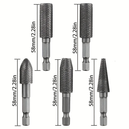 5pcs Hex Shank Rotary Steel File Set for Drilling, Grinding, Sanding & Engraving - Durable Carbon Steel, Dark Gray