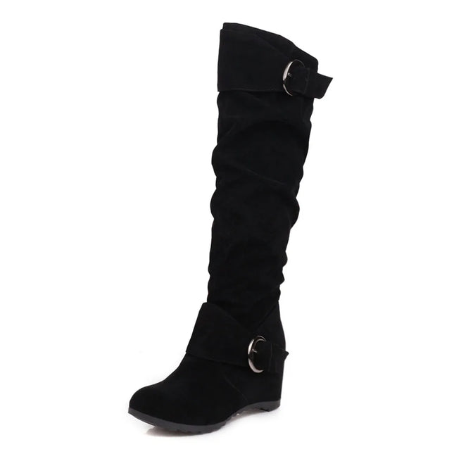 Big size 43 High Quality Wasteland Vintage Brown Maillard style Boots Retro Black Height increased Shoes Women Knee High Boots