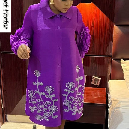 Fashion Print Pleated Dress Women Lapel Floral Sleeves Design Single Breasted A-line Dresses 2024 Summer New