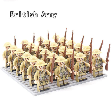 WW2 24pcs/Lot Military Soldiers Building Blocks Set Weapons Soviet US UK China France Army Action Figures Bricks Toys Kids Gifts