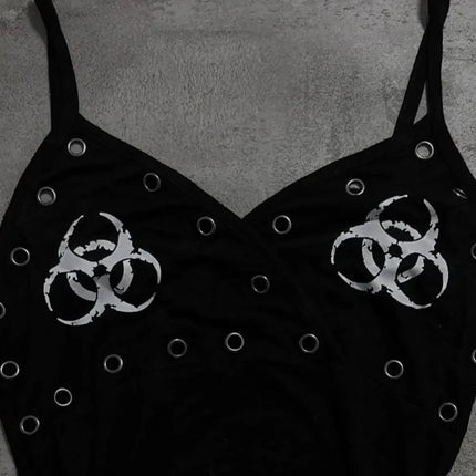 American Retro Dark Fashion Perforated Tank Top Harajuku Aesthetics Gothic Top Summer Y2K Streetwear Women's Slim versatile Vest