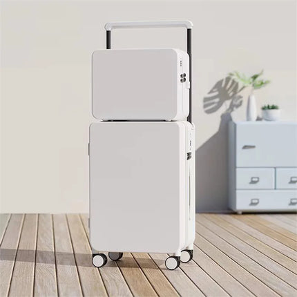 20+14'24+14' Luggage Set with USB & Cup Holder TSA Lock 360° Wheels Side-standing Foot Hook PC+ABS Suitcase Foldable Travel Case