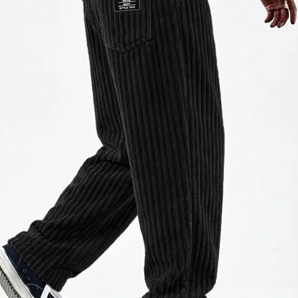 Men's New Fashion Solid Color Ribbed Casual Pants Comfortable Loose Versatile Trendy Minimalist High Quality Streetwear Trousers