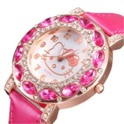 Sanrio Hello Kitty Watch for Teens & Adults, Stylish Synthetic Strap, Gemstone Accents, Multiple Pink Styles, Quartz Movement