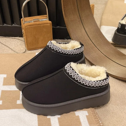 Snow Boots Women 2026 Winter New Short Cashmere Warm Thick-soled Shoes Without Heels Wool Half Slippers Women's Cotton Shoes