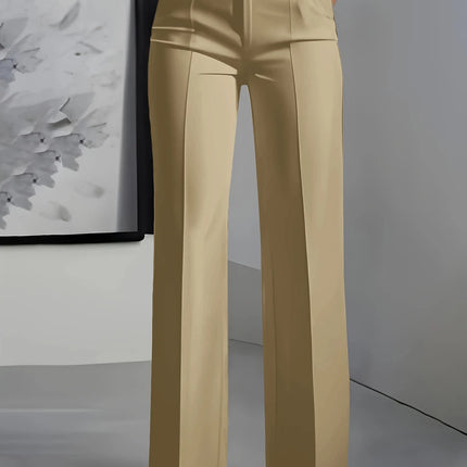 Women High Waisted Wide Leg Office Trousers, Solid Black Pleated Elegant Crease Dress Pants, Professional Full Length Trousers