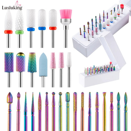 30pcs Nail Drill Bits Ceramic Diamond Cuticle Efile Tungsten Carbide Milling Cutter for Manicure Remover Acrylic Gel Nail Tools