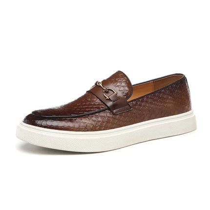 Fashion Men's Casual Shoes Embossed Leather Men Classic Buckle Loafers Mens Slip-on Board Shoes Outdoor Driving Flats