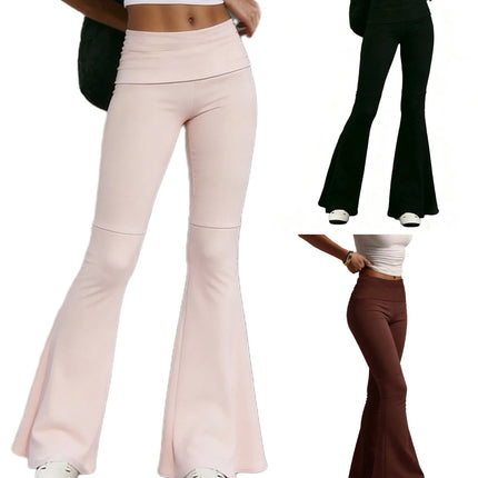 Women’s Fold Over Leggings Fashion Low Waist Solid Color  Fit Flare Pants Sweatpants