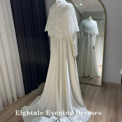 Eightale Vintage Wedding Dress High Neck Long Sleeves Lace Customized Ivory Satin Bridal Gown Bride Party Dress Vestido De Novia
