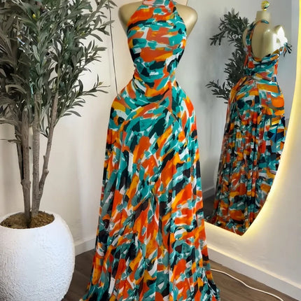 GLCMYAYA Women Printed Sleeveless with Sashes Fit and Flare A-line Maxi Dress 2026 Streetwear Beach Holiday Long Dresses Vestido