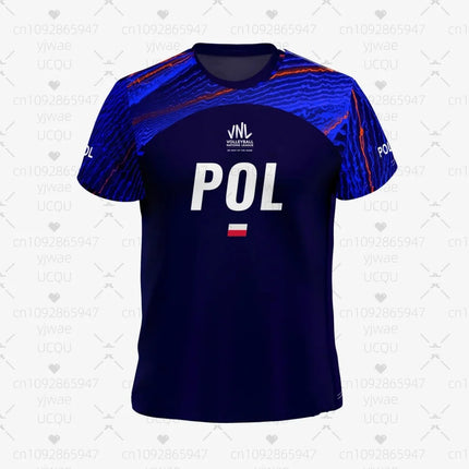 Summer Poland VNL Volleyball Jersey Adult Tops Men's women Round Neck Short Sleeved Lightweight Sports Jersey T-Shirt