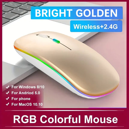 Wireless Mouse, Ultra-Thin Silent Rechargeable Mouse, 2.4G+BT5.2 Portable USB Optical Mouse,Suitable for Tablets/Computer/Laptop