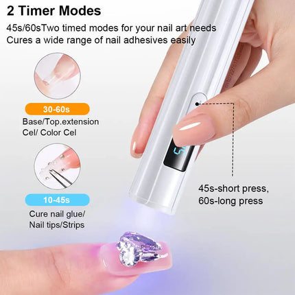 UV Led Nail Lamp for Gel Nails Portable UV Nail Light Fast Curing Nail Art Rechargeable Handheld Mini Nail Dryer Lamp for Home
