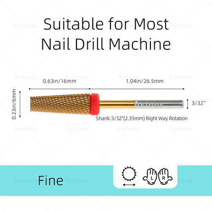 HYTOOS 5 in 1 Nail Drill Bits 16mm Flat Top Tapered Carbide Nail Bit Remove Gel Tool Electric Drills File Manicure Accessories