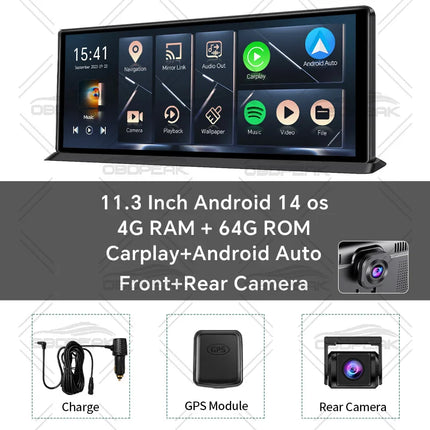 K60 Pro Rearview DVR Android 14 DashCam Wireless CarPlay Android Auto Dual Lens 1080P Video Recorder GPS Navigation WIFI Reverse