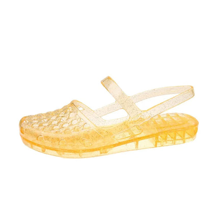Women Hollow Jelly Sandals PVC Closed Toe Ankle Strap Flat Plastic Shoes Waterproof Non Slip Summer Beach Shower Casual Sandals