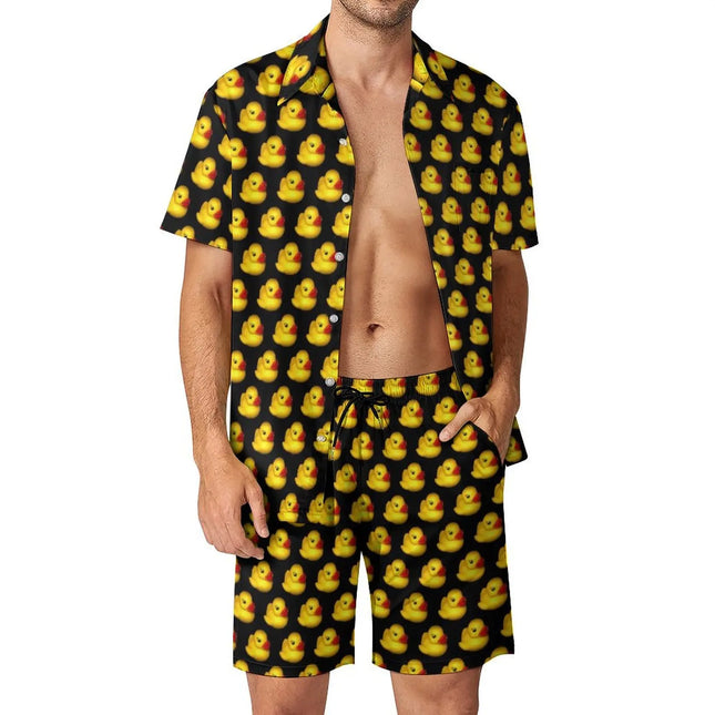 Pato de Goma Amarillo de Verano Impreso en 3D Conjuntos de Camisa para Hombre Camisa de Manga Corta Pantalones Cortos de Playa Grandes Ropa de Trajes Hawaianos de Streetwear