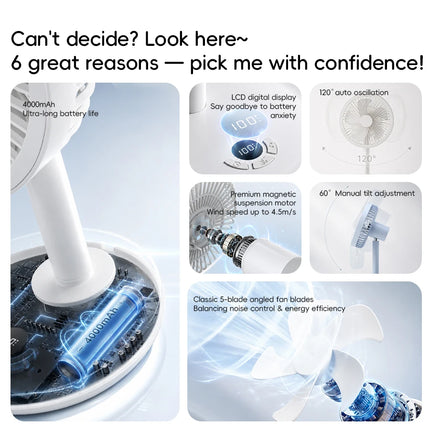 BLDC Oscillating Desktop Fan 4000mAh 5 Wind Speeds Silent Portable Rechargeable Fan with Timing Function for Home Room Gift