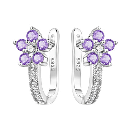 Orstarry Original 925 Sterling Silver Blue Iris Flower Earrings Women Hoop Earring Anniversary Jewelry Trendy Gifts