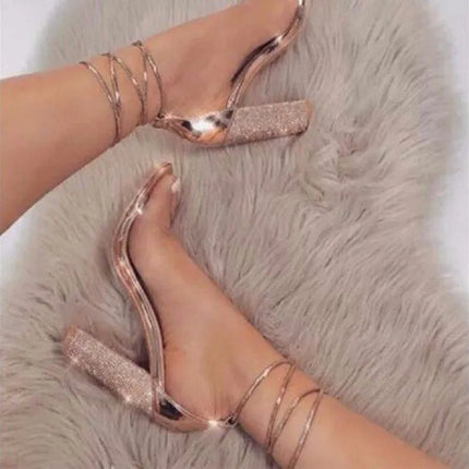 High Heels Women's Shoes Summer Rhinestone Bling Luxury Fashion Cross-tied Party Wedges Ladies Pumps Round Toe Comfortable 36-42
