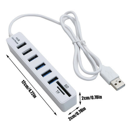 USB 6 Port Card Reader High Speed Transmission Memory TF Hub Multi Splitter Port Plug and Play USB 2.0 for Laptop Computer PC
