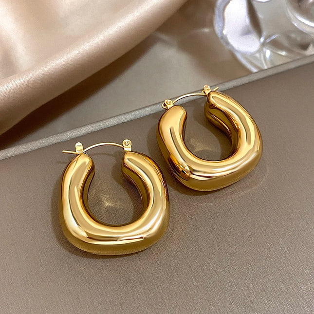 Chunky Chubby Stainless Steel Earrings for Women Simple Fashion Punk Gold Plated U-Shaped Hoop Earrings - product image 7