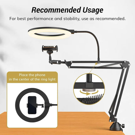 Ring Light with Stand and Phone Holder USB Ring Light with Clamp Overhead Camera Selfie Flexible Desk Tripod for Photography